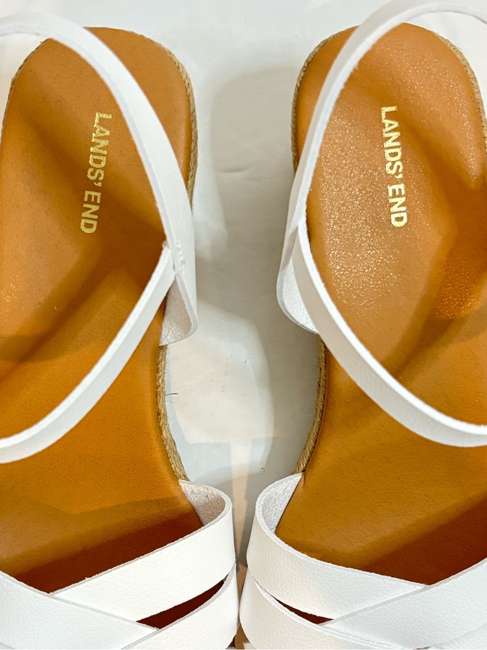 NWT Lands' End White Leather Strappy Espadrille Wedge Sandals 10 - Picture 10 of 10
